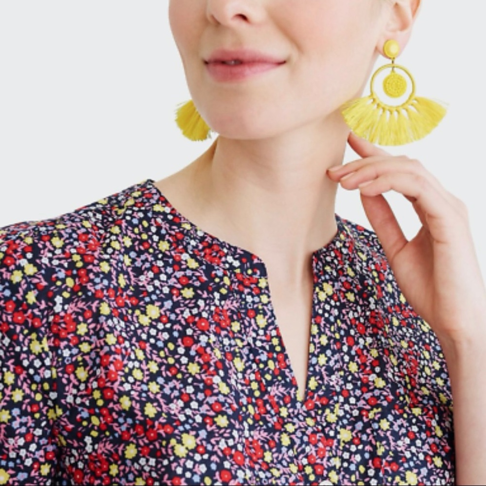 J Crew Floral Print Tie Front Button Up Shirt Size XSmall